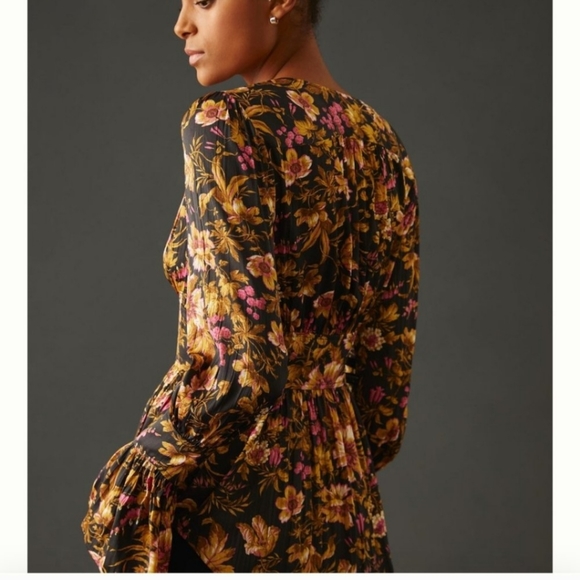 Anthropologie Silky Deep V-Neck Floral Print Tunic Top - Picture 4 of 16